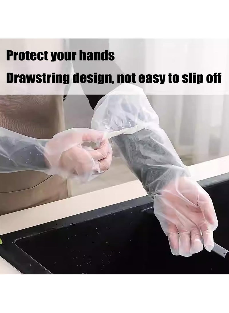 Forest Home 50 Pieces Disposable Waterproof Long Gloves 60cm with Elastic Cuff Household Cleaning Gloves Thick, Waterproof Cpe Gloves, Cleaning Gloves for Kitchen Dishwashing Food Vegetable Washing (Clear) - Image 3