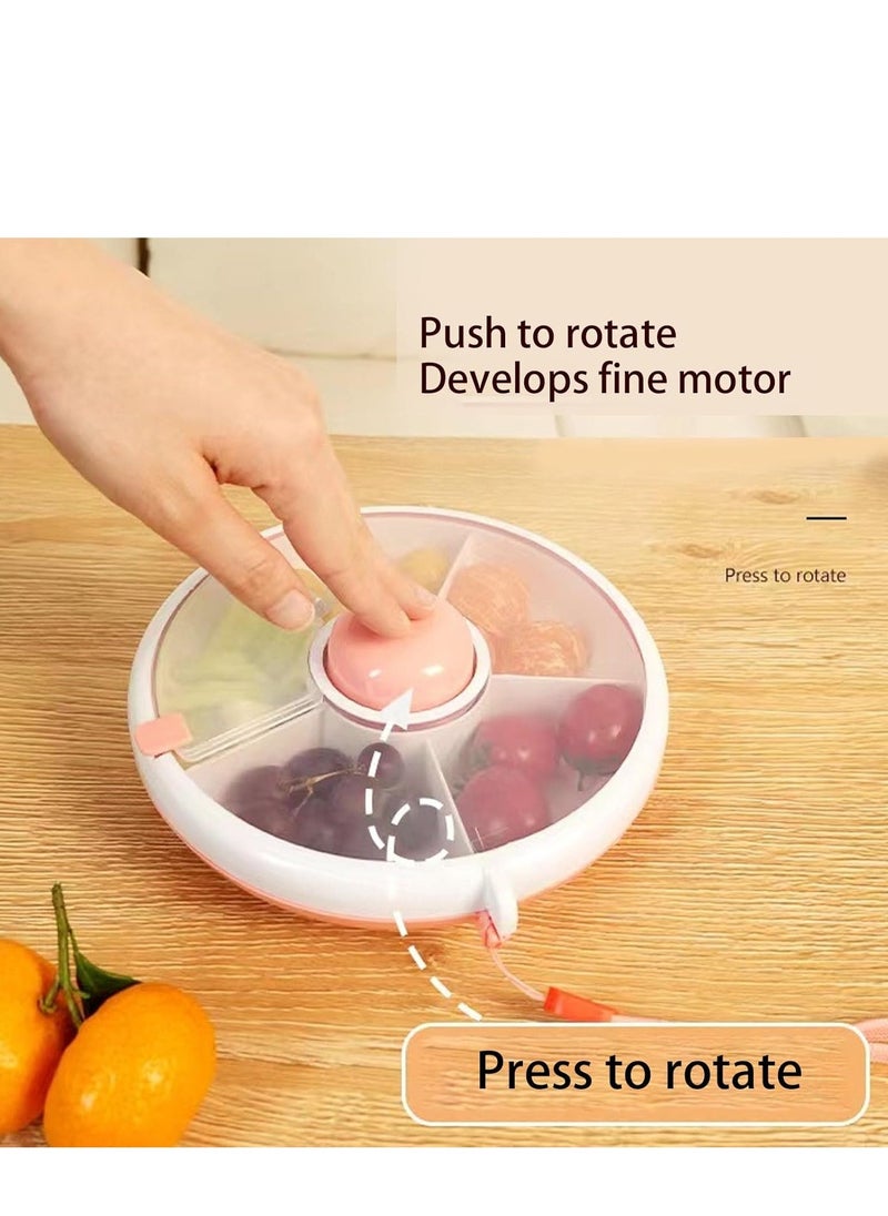 Kids Snack Spinner, 5 Compartment Dispenser 360Â° Rotating Reusable Snack Container with Lid and Hand Strap, Leakproof Baby Food Storage Container for Home, Travel (Pink) - Image 2