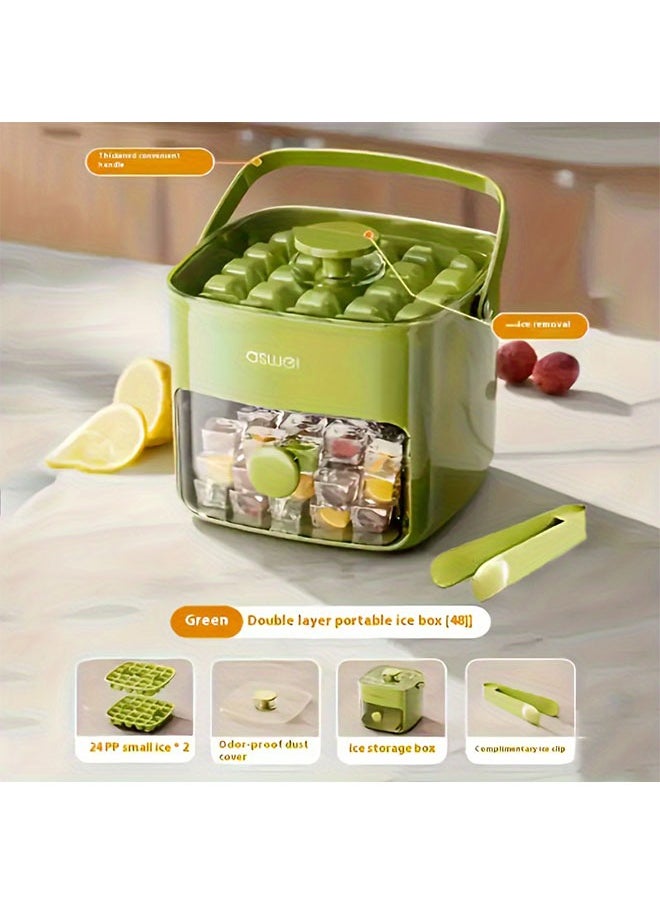 WINEENEE - Double Layer 48 Grid Ice Cube Tray with Transparent Window - Leak-Proof Lid & Portable Handle, Premium Freezer Essential for Hot Climates, Easy Release Design for Summer Drinks (Green) - Image 1