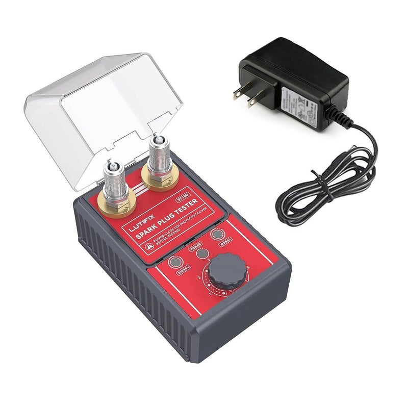 LUTIFIX Spark Plug Tester, Automotive Dual Holes Spark Plug Tester Tool with Adjustable Dual Holes Ignition Tester and Protective Cover Spark Plug 0 to 6000rpm Adjustable for 12mm Spark Plug - Image 1