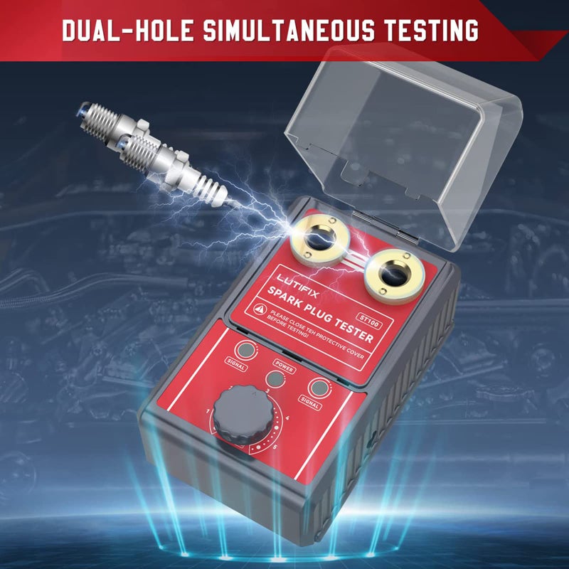 LUTIFIX Spark Plug Tester, Automotive Dual Holes Spark Plug Tester Tool with Adjustable Dual Holes Ignition Tester and Protective Cover Spark Plug 0 to 6000rpm Adjustable for 12mm Spark Plug - Image 4