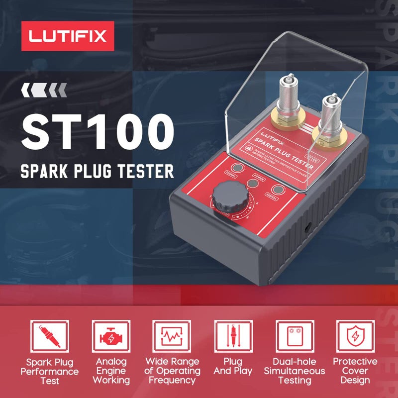 LUTIFIX Spark Plug Tester, Automotive Dual Holes Spark Plug Tester Tool with Adjustable Dual Holes Ignition Tester and Protective Cover Spark Plug 0 to 6000rpm Adjustable for 12mm Spark Plug - Image 3