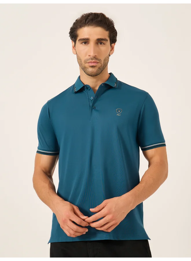 فورت كولينز Fort Collins Men Blue Tipped Short Sleeve Polo T-Shirt