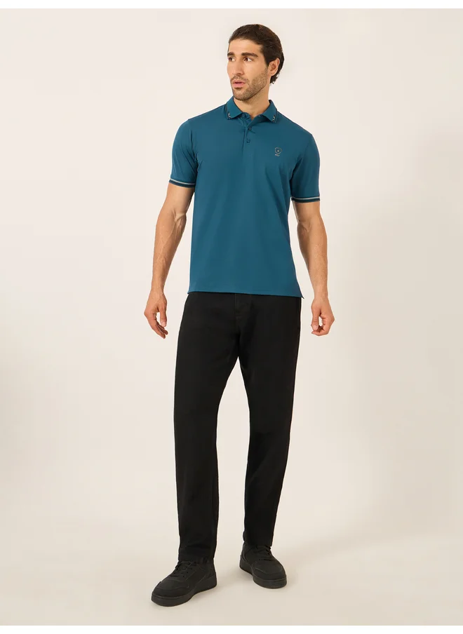 فورت كولينز Fort Collins Men Blue Tipped Short Sleeve Polo T-Shirt