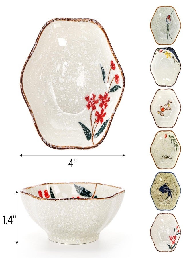 Nagpew 12 Pieces Japanese Sauce Dishes, 4 Oz Ceramic Side Dish Set, Small Flower-shaped Seasoning Soy Dipping Bowl Plate for Sushi, Snack, Appetizer, Kitchen Prep, 6 Patterns - Image 2