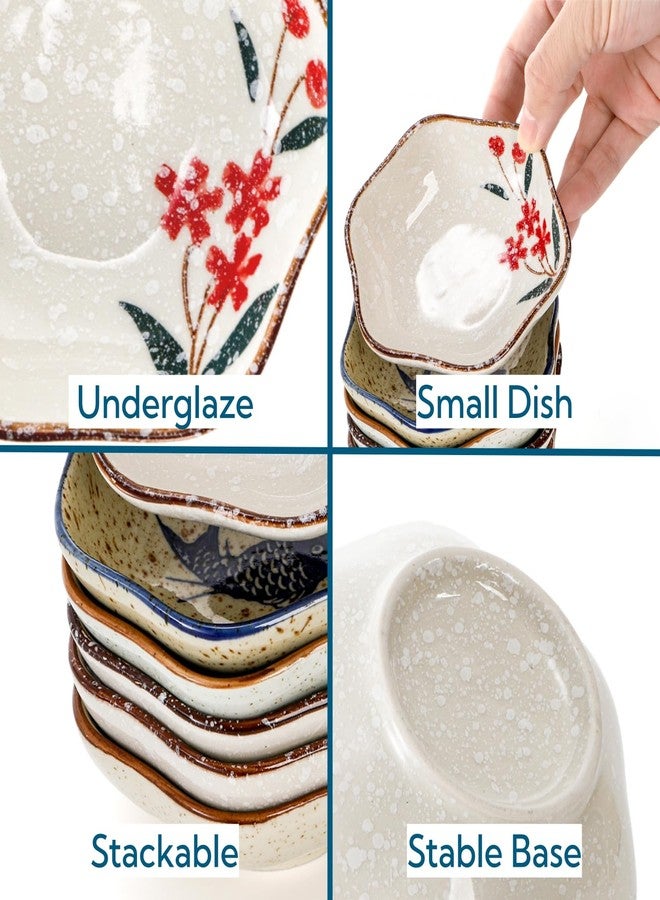 Nagpew 12 Pieces Japanese Sauce Dishes, 4 Oz Ceramic Side Dish Set, Small Flower-shaped Seasoning Soy Dipping Bowl Plate for Sushi, Snack, Appetizer, Kitchen Prep, 6 Patterns - Image 3