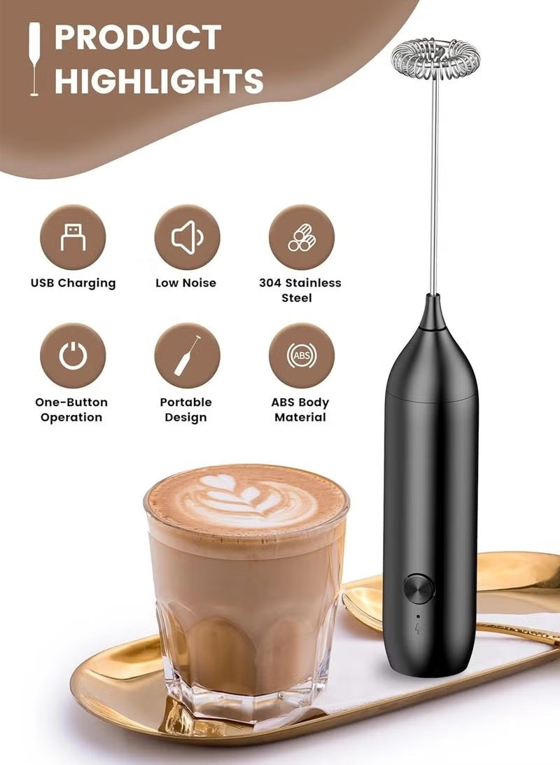 ELASAR Electric Milk Frother USB-C Charging Handheld Foam Maker 10W High Power 304 Stainless Steel Whisk Low Noise Compact Design for Coffee Lattes Cappuccinos and Baking - Image 3