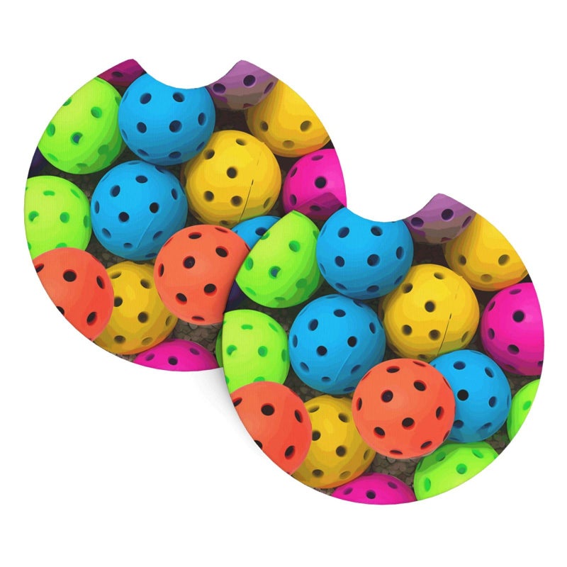 Non Slip Pickleball Balls Pattern Car Cup Holder Coaster 2 Pcs Absorbent Rubber Mat - Image 3