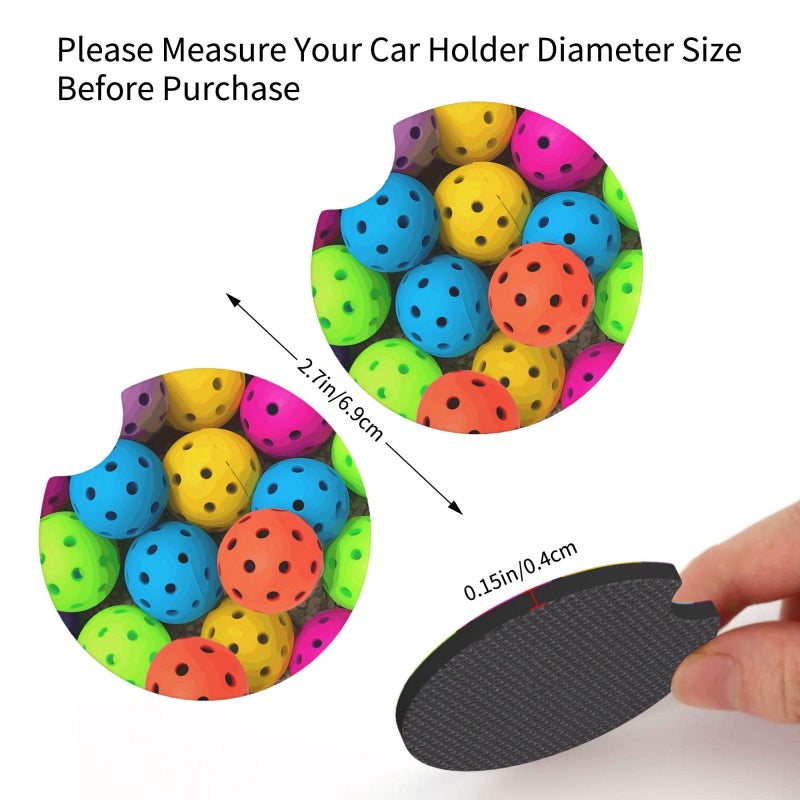Non Slip Pickleball Balls Pattern Car Cup Holder Coaster 2 Pcs Absorbent Rubber Mat - Image 5