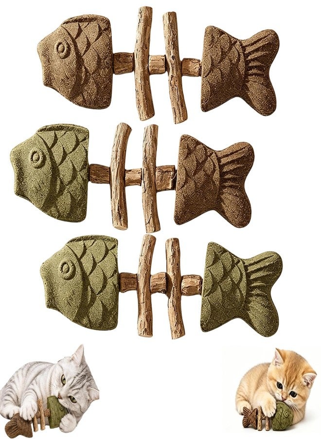 3Pcs Catnip and Silvervine Chew, Fishbone Cat Dental Chew Toy, Cat Chew Stick for Teething, Boredom Relief & Daily - Image 1