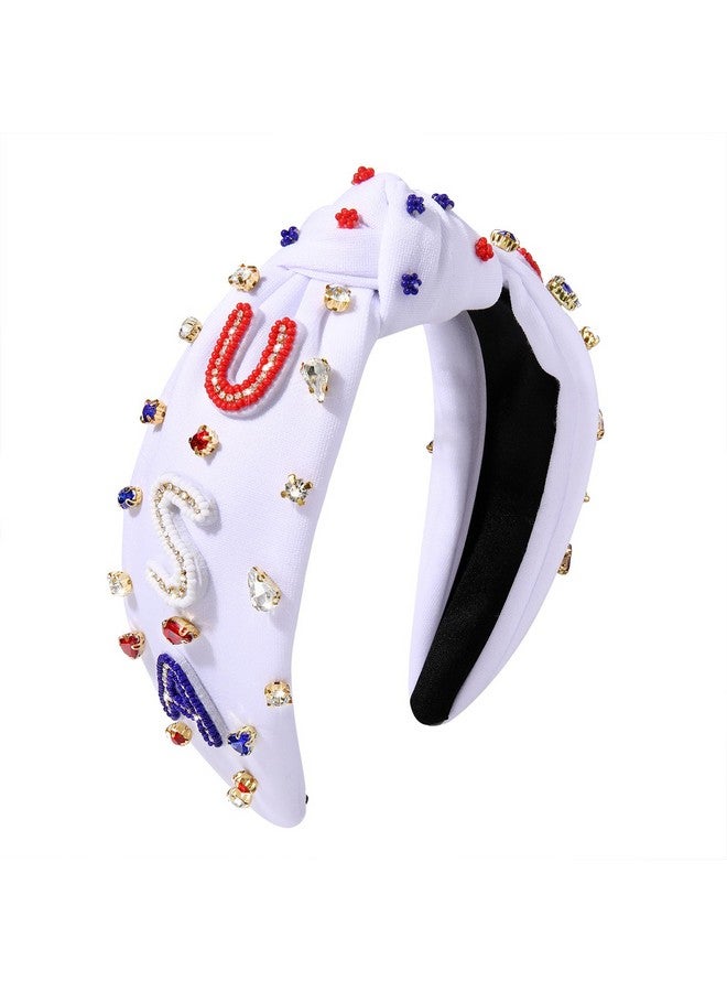 MOLOCH American Flag Headband 4Th Of July Headband Red White Blue Usa Stripe Knotted Headband For Women Rhinestone Crystal Patriotic Hairband Party Hair Accessory