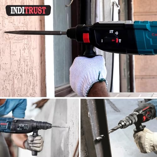 Inditrust DUMDAAR DM26 1250W مثقاب مطرقي 26 مم مع ريش SDS ومطارق (أزرق) 100% لف النحاس - Image 4