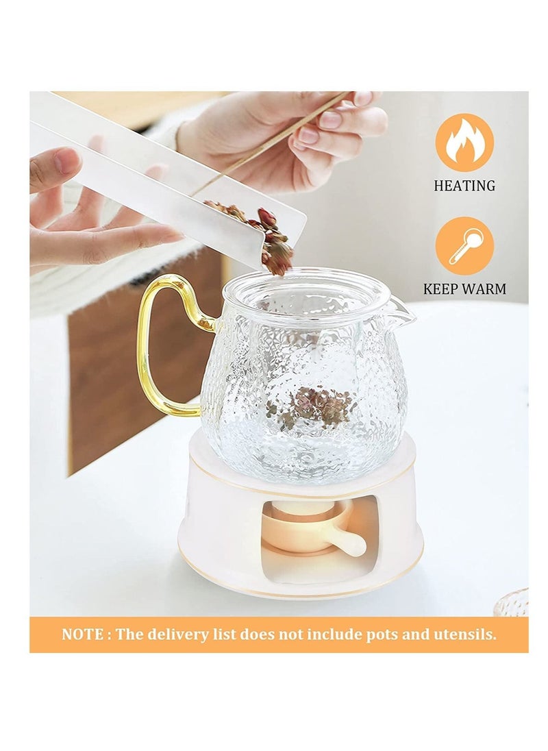 Teapot Warmer Ceramic with Spoon for Heating Tea, Coffee and Milk Tea Base Glass, Teapots Other Heatproof Pots Warming Use