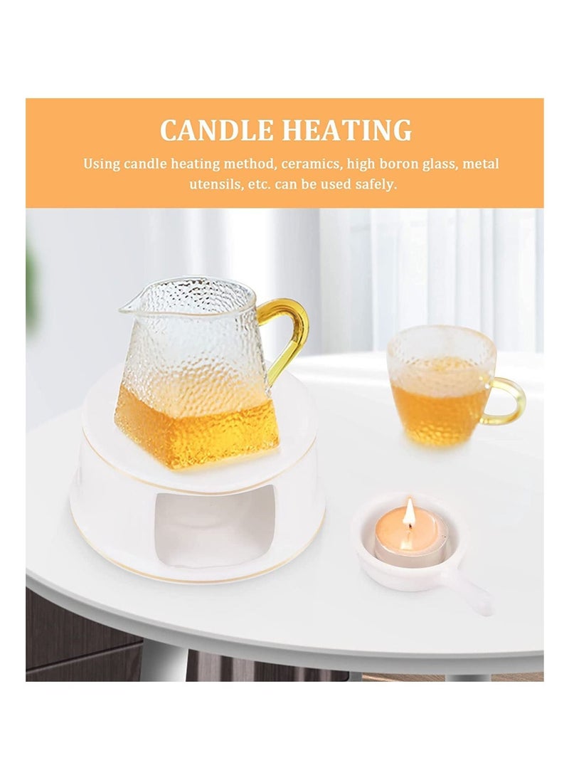Teapot Warmer Ceramic with Spoon for Heating Tea, Coffee and Milk Tea Base Glass, Teapots Other Heatproof Pots Warming Use