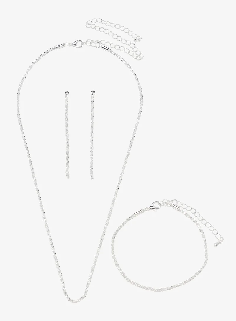 ELLA Silver Diamonte Jewelry Set With Earrings Necklace