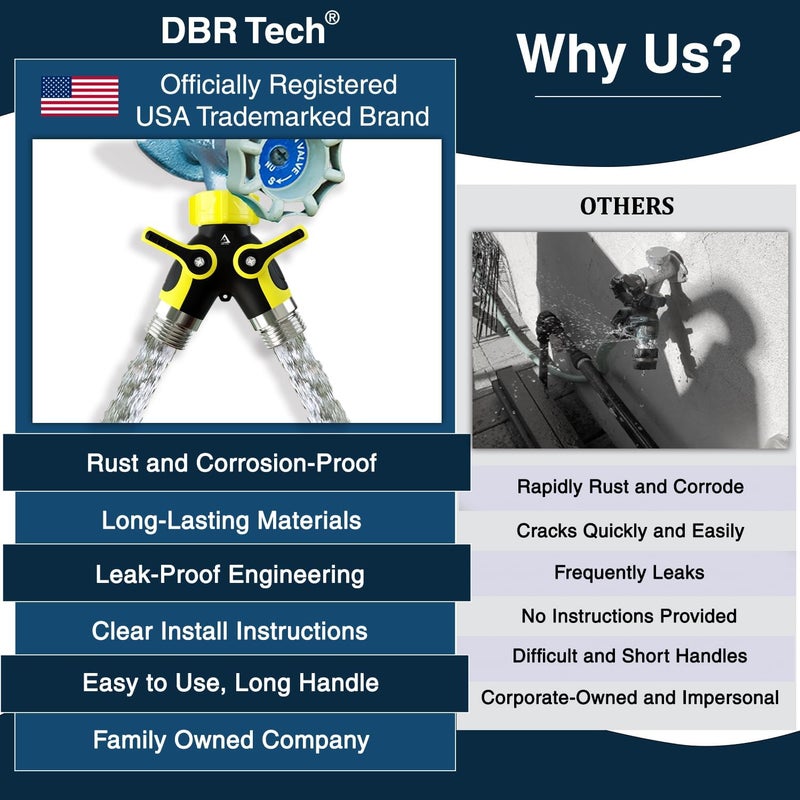 DBR Tech ® Hose Splitter 2 Way, Heavy Duty Metal Connector, Two Way Garden Hose Splitter, High Flow Spigot Faucet Bib Adapter, Solid Double Y Shut Off Valve for Outdoor Gardening Hoses, Yellow - Image 5