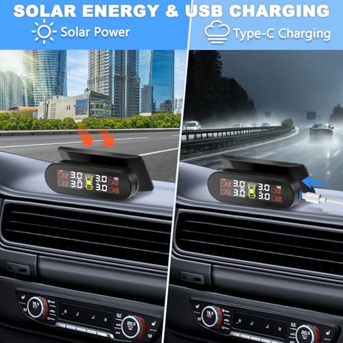 Avutrel Tire Pressure Monitoring System,TPMS Solar Charge,Adjustable angle on Windowshield,LCD Display,4 Sensors&6 Alarm Modes,Easy to Install Real Time Display Temperature Pressure for RV,Sedans,SUV,MPV - Image 3