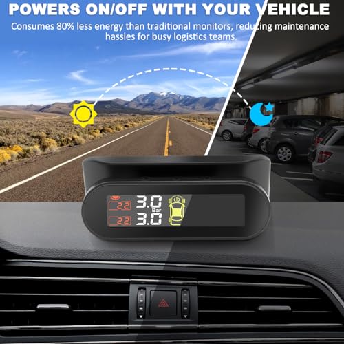 Avutrel Tire Pressure Monitoring System,TPMS Solar Charge,Adjustable angle on Windowshield,LCD Display,4 Sensors&6 Alarm Modes,Easy to Install Real Time Display Temperature Pressure for RV,Sedans,SUV,MPV - Image 5