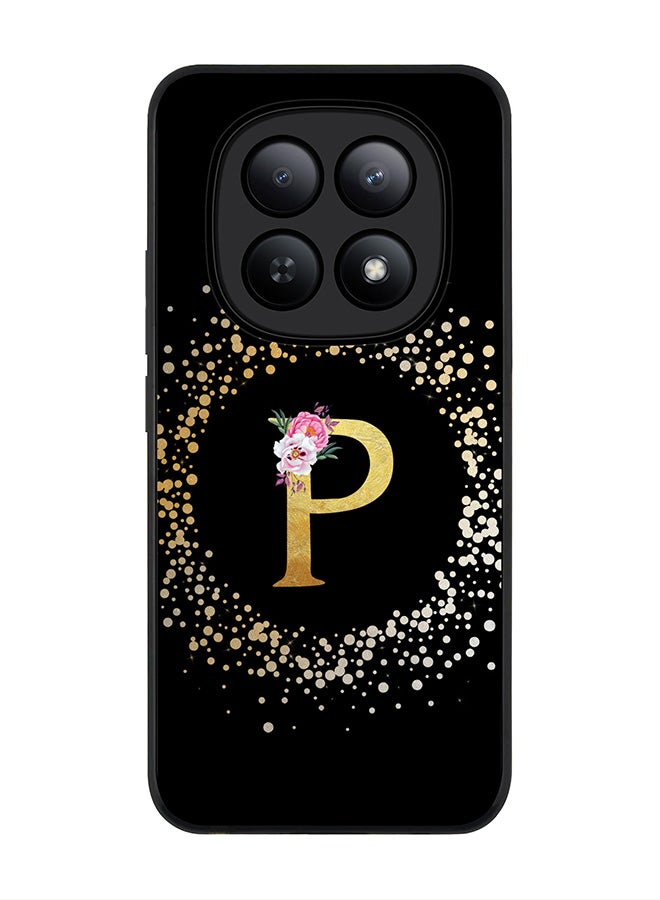 For Xiaomi Redmi Note 15 5G / Poco M8 Case,Slim fit Camera Protection, Shockproof Thin Phone cover  - Custom Monogram Floral - P ( Black )