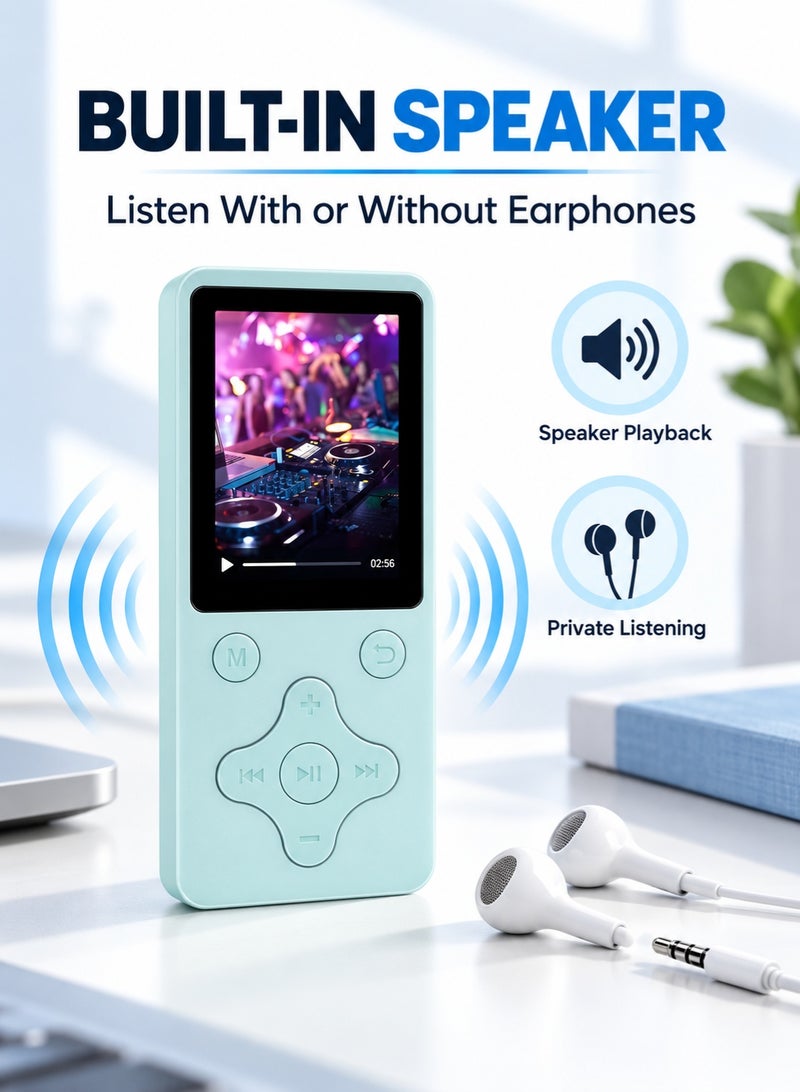 زيزي مشغل MP3 محمول مزود بتقنية البلوتوث ومكبر صوت مدمج، سعة 16 جيجابايت، يضم راديو FM ومسجل صوت، ويأتي مع سماعات أذن وكابل بيانات USB (مناسب للرياضة والسفر - اللون الأزرق) - Image 5