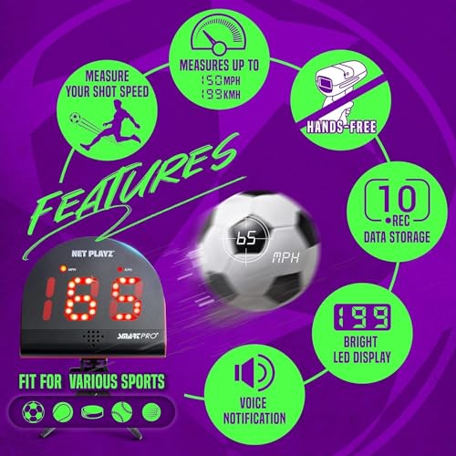 NET PLAYZ Soccer Gfits Training Equipment & Gear - Radars, Speed Sensors (Hands-Free) Radar Guns, Shooting Speed Guns for Soccer Players - Image 4