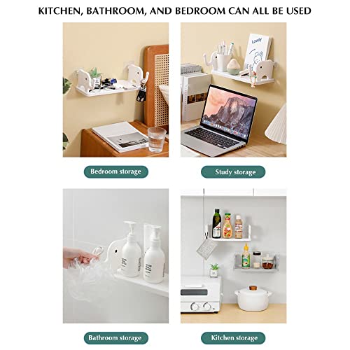Styxon Self Adhesivecute Floating Shelves Wall Shelf for Kitchen Bathroom Entryway |Elephant Shape| 32.5 x 20 x 11.5 cm | Plastic | White - Image 4