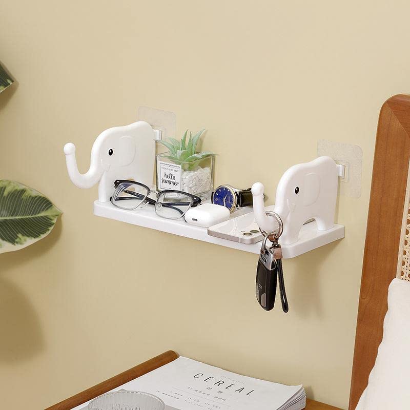Styxon Self Adhesivecute Floating Shelves Wall Shelf for Kitchen Bathroom Entryway |Elephant Shape| 32.5 x 20 x 11.5 cm | Plastic | White - Image 2