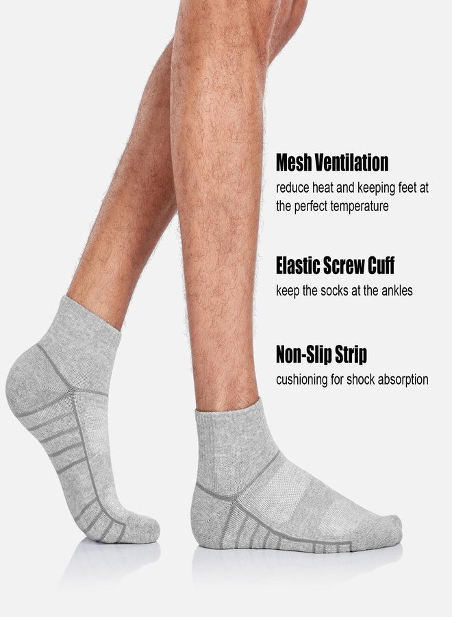 Lapulas Athletic Quarter Socks for Men Women, Cotton Mesh, Cushioned Arch Support, Non-Slip Running Ankle Design, 6 Pack, Light Grey, XL - Image 2