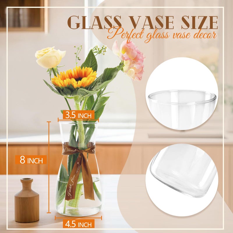 Der Rose 8 inch Clear Glass Flower Vases for Flower Bouquet Decoration Home Centerpiece Wedding Decor Gift - Image 3