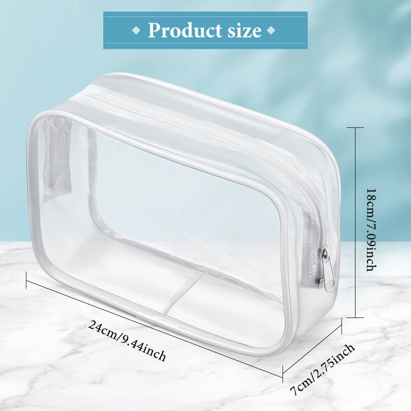 Weewooday 12 Pieces Clear Makeup Bags Cosmetic Storage Bags PVC Zipper Pouches Travel Waterproof Makeup Plastic Case for Women Organizing Toiletries Traveling Bathroom(Large,White) - Image 2