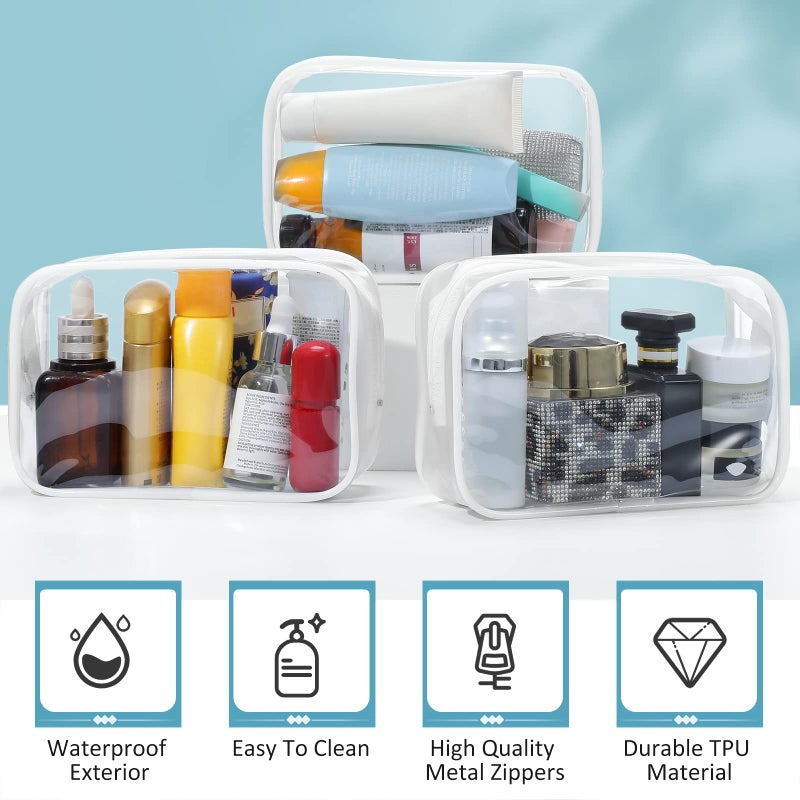 Weewooday 12 Pieces Clear Makeup Bags Cosmetic Storage Bags PVC Zipper Pouches Travel Waterproof Makeup Plastic Case for Women Organizing Toiletries Traveling Bathroom(Large,White) - Image 3