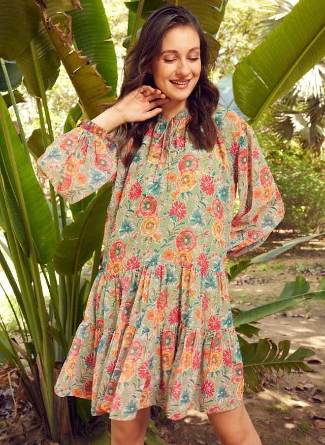 STREET 9 Floral Printed A-Line Dress for Women