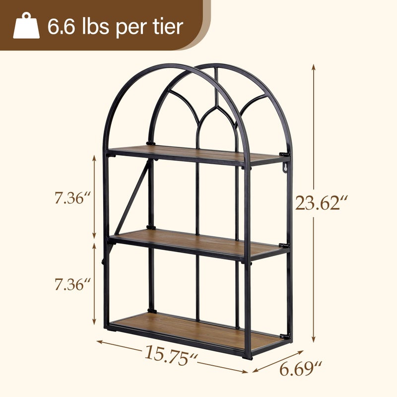 Synovana Arched Foldable Metal & Wood Wall Shelf â€“ 3 Tier Freestanding Floating Ledge Shelves Window Design Storage Rack for Home DÃ©cor - Image 2