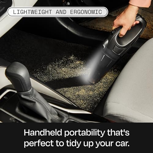 BUFF مكنسة BUFF المحمولة بدون سلك - مكنسة سيارة قابلة للشحن ومحمولة مع مصباح LED، أداة شق، فرشاة، وحقيبة تخزين للمنزل، المكتب، السيارة، والحيوانات الأليفة - سوداء - Image 3