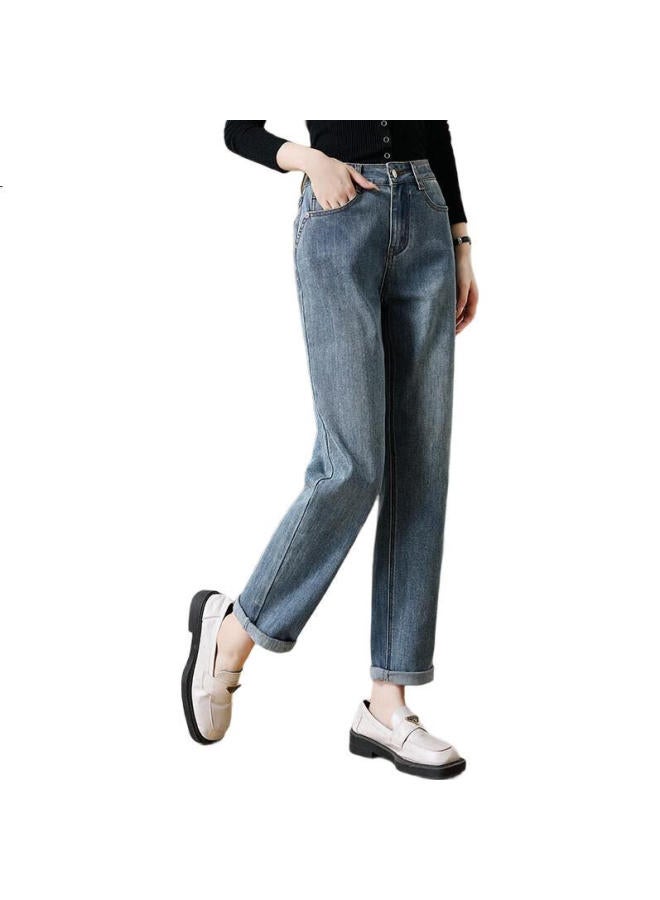 First Application Chushen Chunqiu High-Waisted Vintage Slim-Fit Jeans For Women, Fashionable Design With Pockets, Straight-Leg Trousers S143N1001 - Image 1