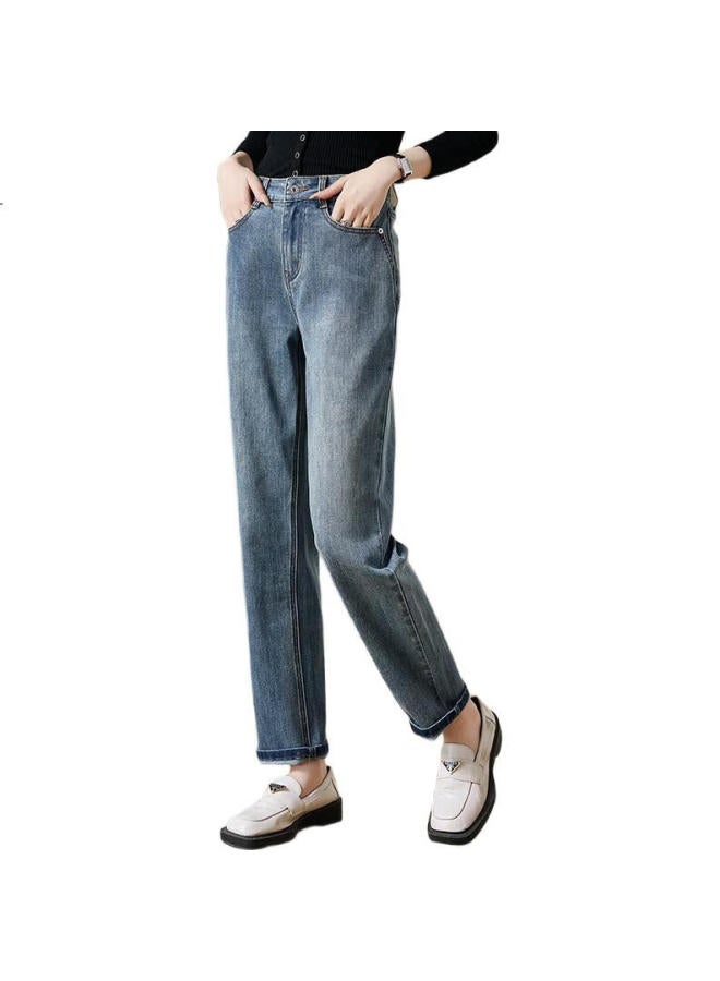 First Application Chushen Chunqiu High-Waisted Vintage Slim-Fit Jeans For Women, Fashionable Design With Pockets, Straight-Leg Trousers S143N1001 - Image 2