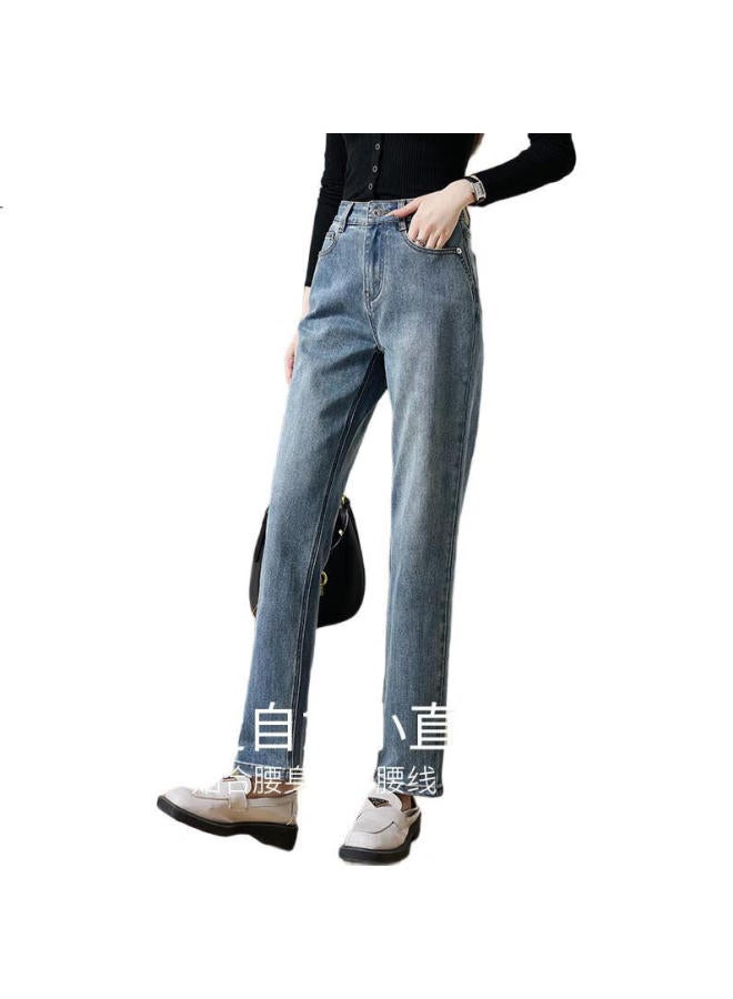 First Application Chushen Chunqiu High-Waisted Vintage Slim-Fit Jeans For Women, Fashionable Design With Pockets, Straight-Leg Trousers S143N1001 - Image 3