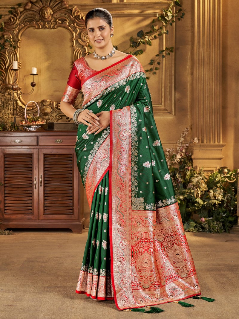 Mehrang Women's Banarasi Silk Kanjivaram Saree For Wedding With Pure Zari Work, Woven Design, With Unstitched Blouse Piece - Image 2