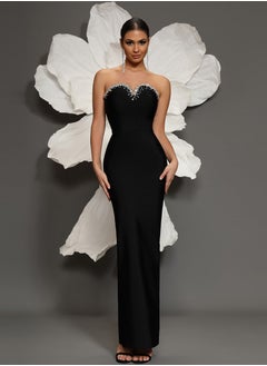 Meilun Women's Black Strapless Beaded Maxi Evening Dress  - Image 1
