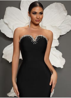 Meilun Women's Black Strapless Beaded Maxi Evening Dress  - Image 3