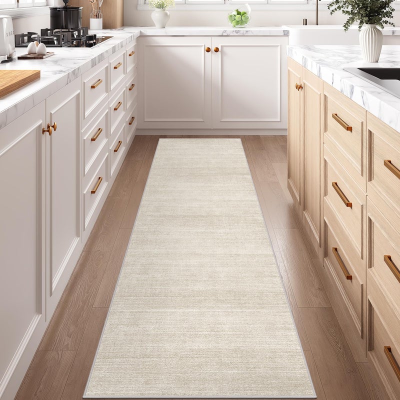Art&Tuft Washable Runner Rug - 2x8 Hallway Runner Rug Non-Slip, Soft Low Pile Kitchen Rug Runners for Hallways, Entryway, Bedroom, Living Room, Beige - Image 3