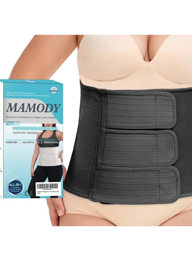MAMODY Postpartum Belly Band abdominal Binder for Natural Delivery & C-Section, Adjustable Compression Wrap, Abdominal Support Belt (Black, X-Large) - Image 1