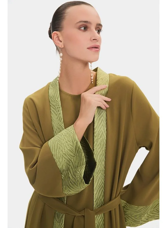 JUNE June Women Embroidered Detailed Belted Abaya Oil Green