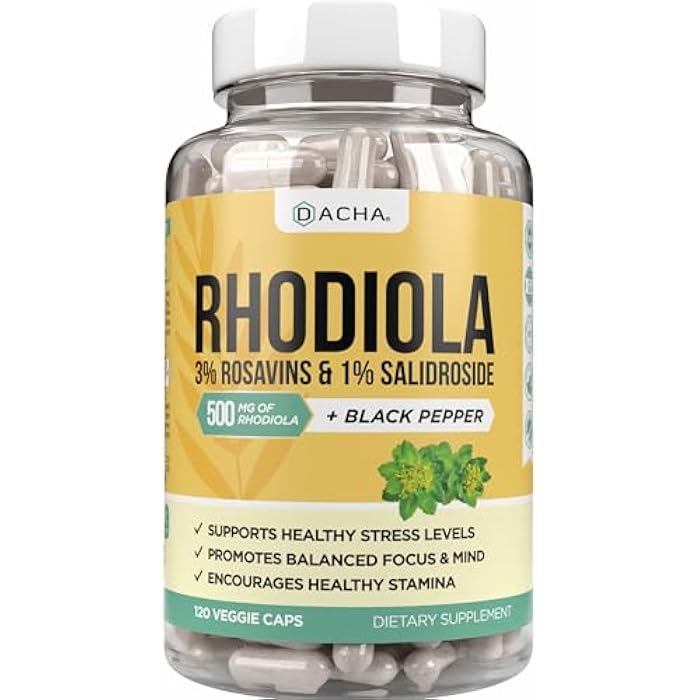 DACHA Natural Rhodiola Rosea Supplement – 120 CAPS 500mg, 3% Rosavins 1% Salidroside, Full 4-Month Supply, Bioperine Enhanced Absorbtion, Mood, Focus, and Brain Booster, Clarity & Stress Support - Image 1