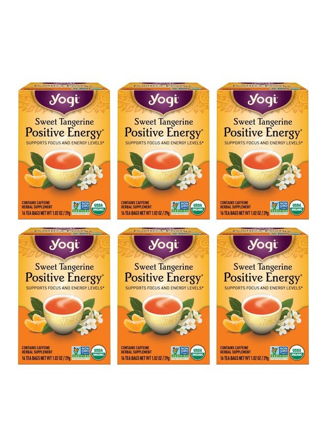 YOGI Sweet Tangerine Positive Energy Tea - 16 Tea Bags per Pack (6 Packs) - Organic Tangerine Energy Tea - Includes Black Tea Leaf, Yerba Mate Leaf, Ashwagandha Root & More - Image 1