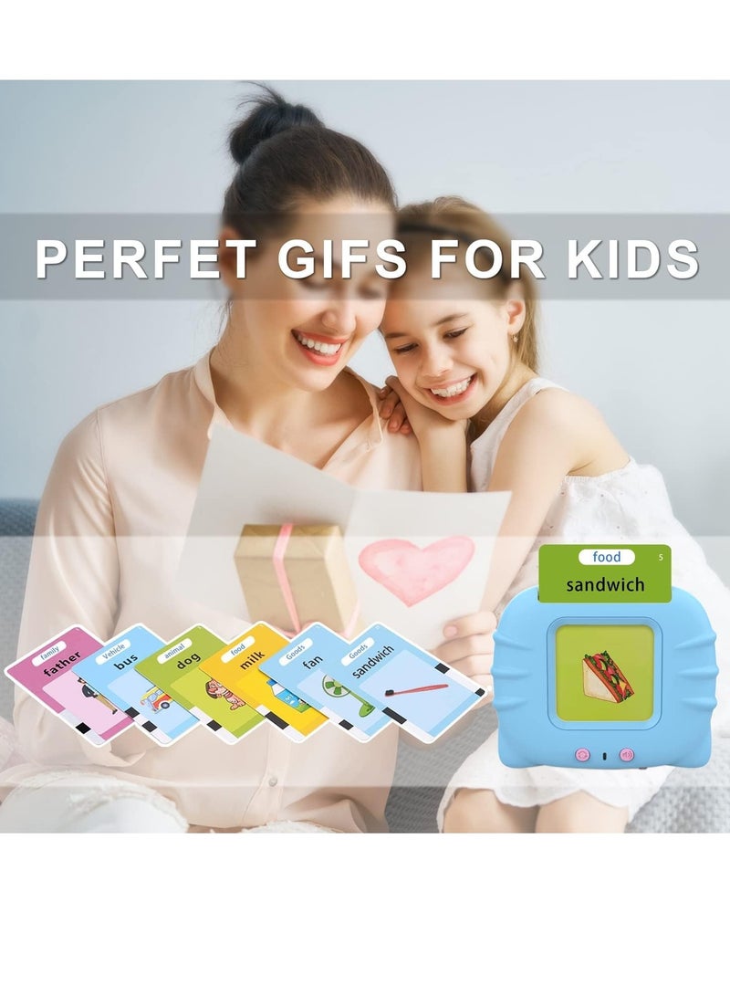 Flash Cards Learning Toys for 2-7 Years Old, Electronic 112 PCS Audible Flashcards Preschool Educational Talking Toys with 224 Sight Words,12 Theme/Animal，Food，Vehicle ... (Cute Blue) - Image 2