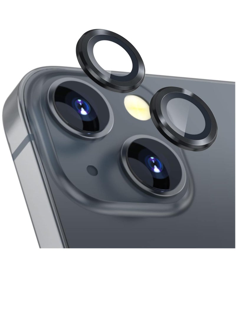 Camera Lens Protector Compatible withiPhone 13/13 mini/14/14 plus/15/15 plus | Impact Protection - High Clarity and Scratch/Fingerprint Resistant 9H Tempered Glass with Aluminum Trim (Black)  - Image 1