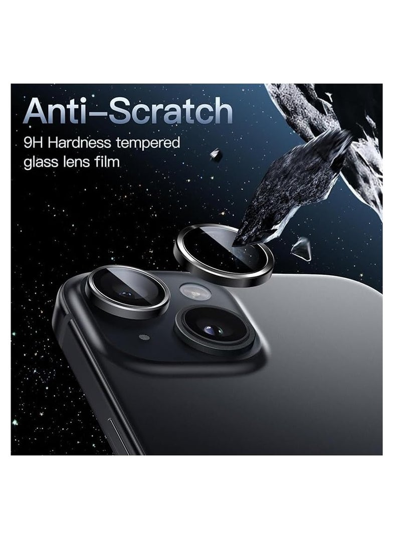 Camera Lens Protector Compatible withiPhone 13/13 mini/14/14 plus/15/15 plus | Impact Protection - High Clarity and Scratch/Fingerprint Resistant 9H Tempered Glass with Aluminum Trim (Black)  - Image 3
