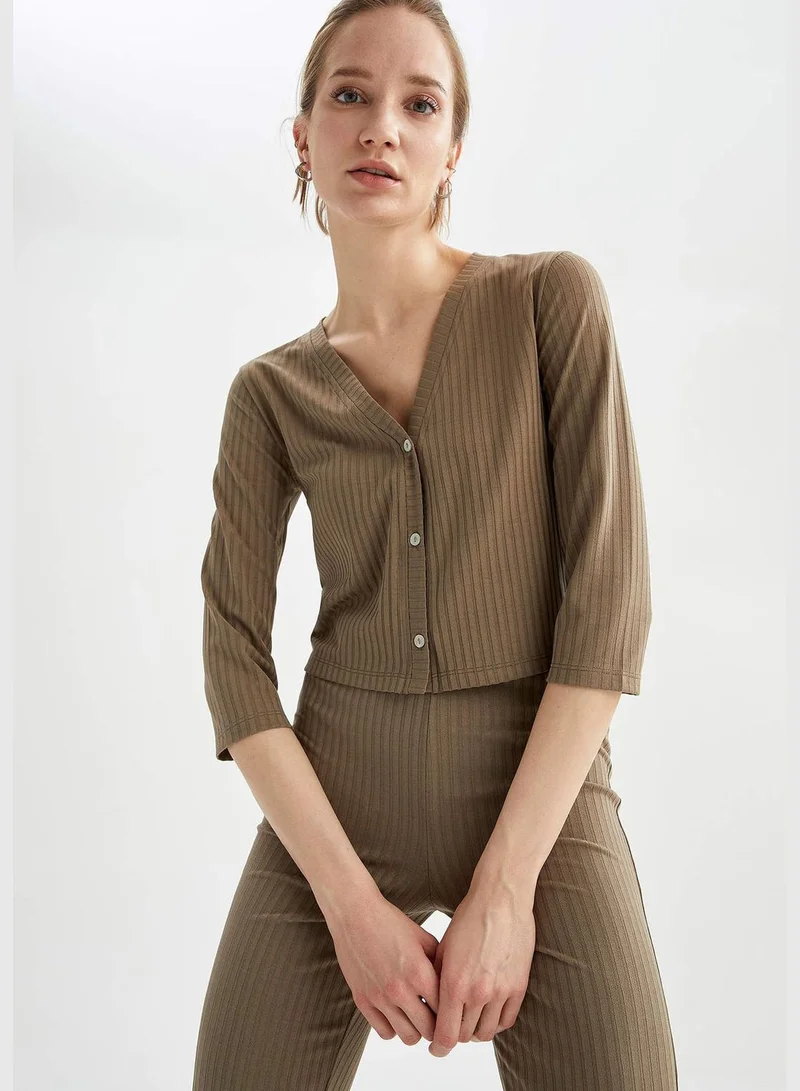 DeFacto Half Sleeve V-Neck Cardigan