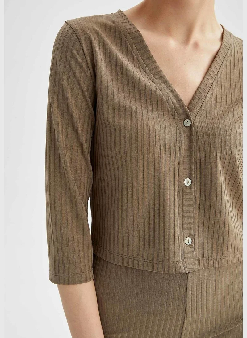 DeFacto Half Sleeve V-Neck Cardigan